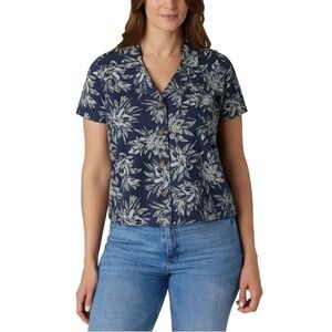 Hang Ten Linen Blue‎ Floral 2X Button Up Short Sleeve Shirt Top Resortwear NWT